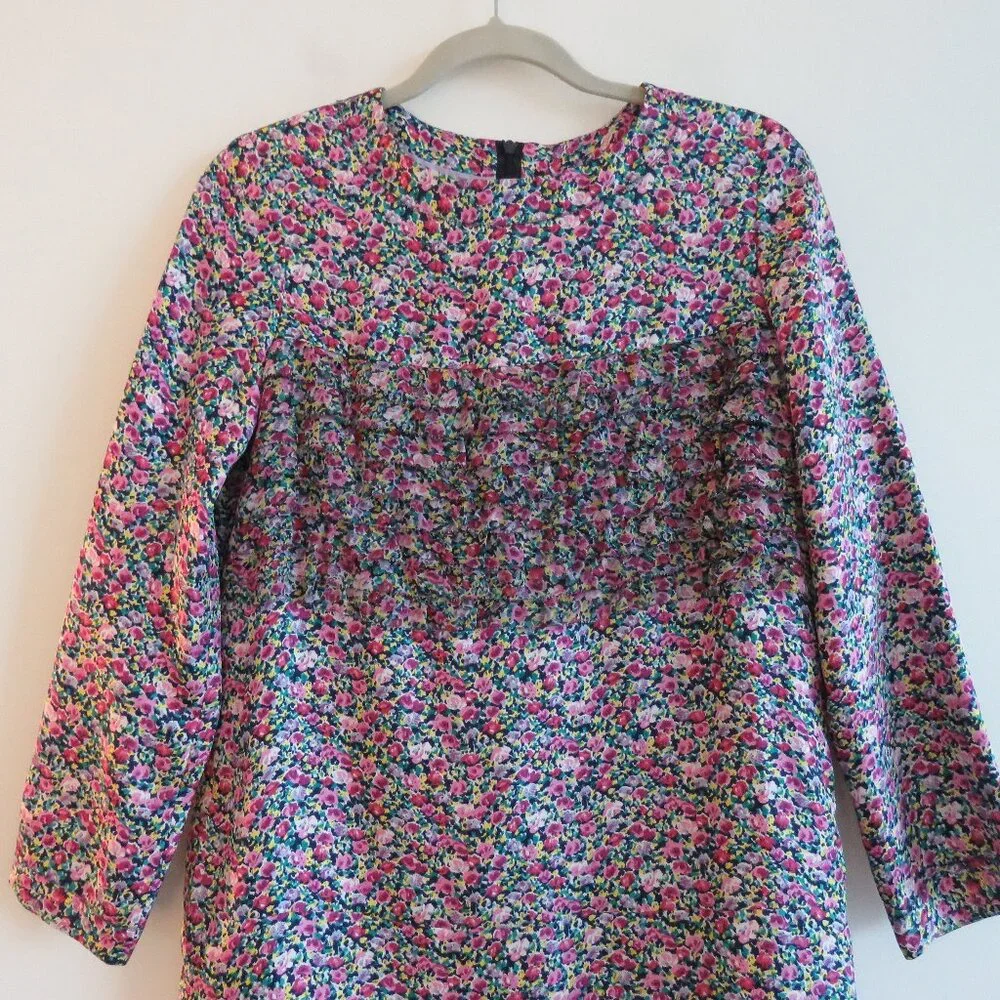 DRAWER JAPAN 100% Silk Ditsy Floral Pink Purple Shift Dress - Size 38 / Medium - Picture 2 of 16